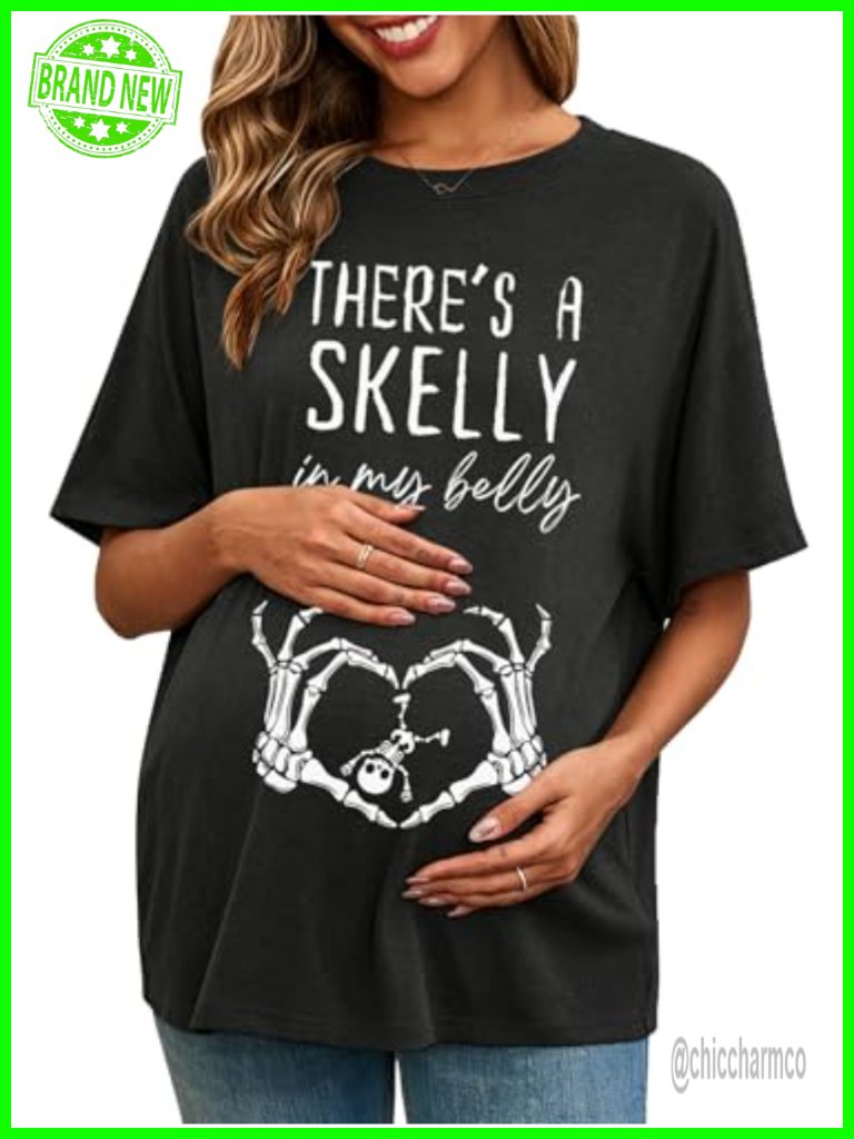 Maternity Halloween T Shirt Skelly In My Belly Pregnant Short Sleeve Tee